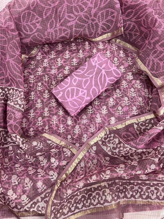 Beautiful Hand Block printed Kota Doria cotton suit