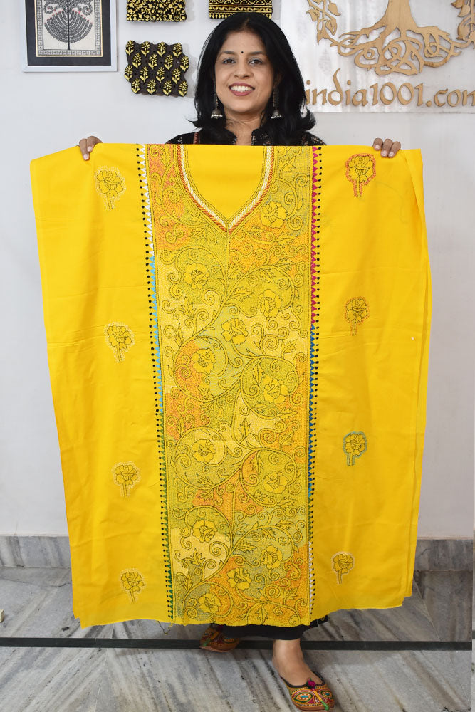 Hand Embroidered Kantha work cotton fabric - (Length 2.8 mtrs )