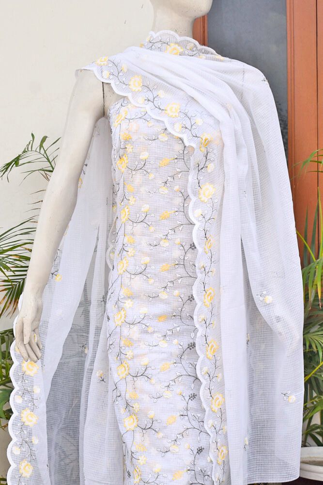 Elegant , Soft & Light Kota Cotton Kurta & Dupatta with embroidery & scallops