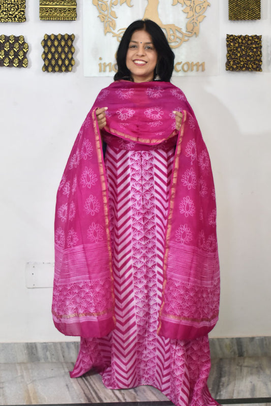 Premium Chanderi Silk Cotton Kurta dupatta sets with Nui Shibori Work