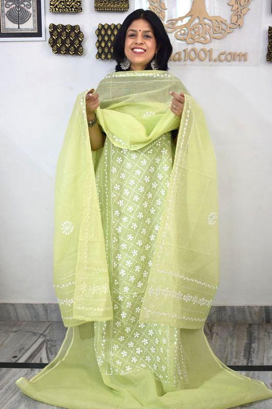 Elegant Kota Kurta & Dupatta set with Hand done Heavy Phool patti work & Cotton Bottom