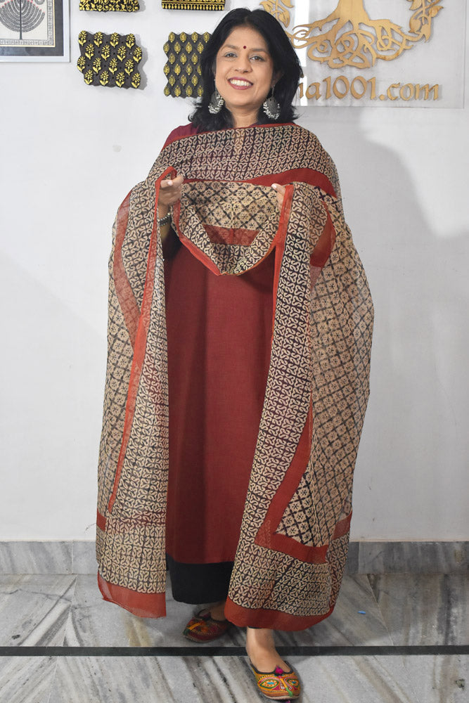 Hand Block Printed Kota Doria Cotton Dupatta