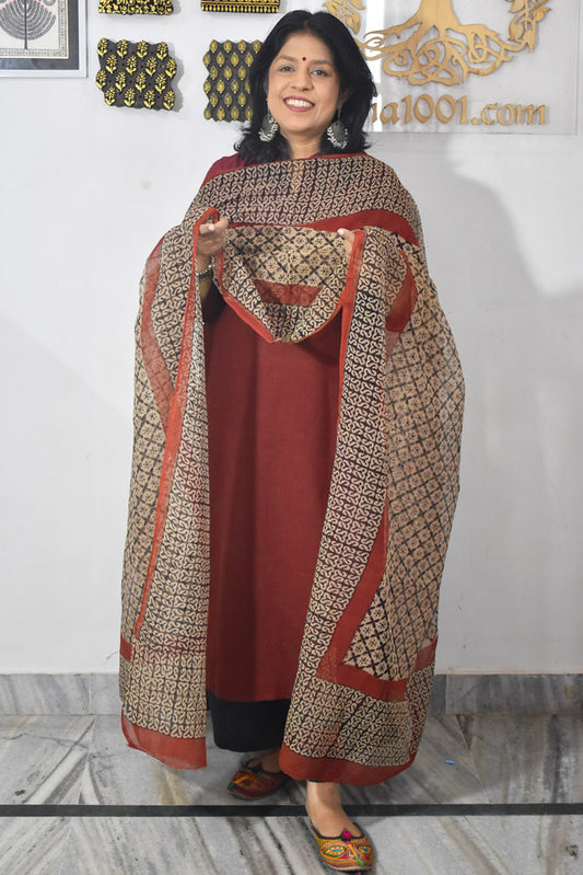 Hand Block Printed Kota Doria Cotton Dupatta