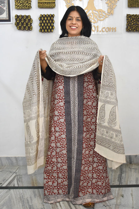 Bagh Hand Block Printed unstitched 3 pc Cotton suit fabric from MP