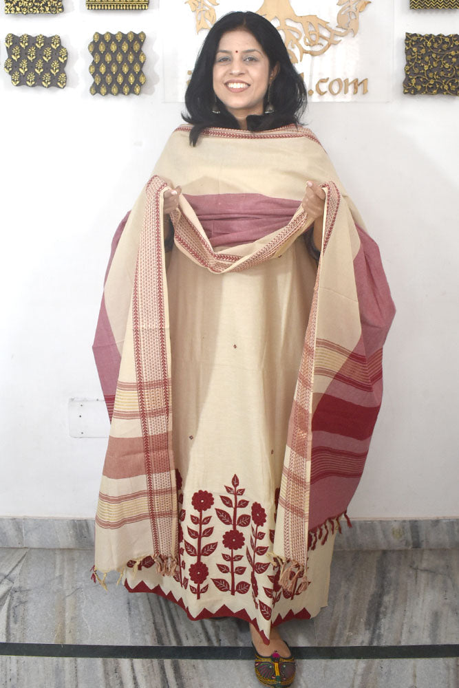 Elegant Cotton suit with Applique Work & Cotton dupatta