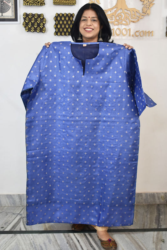 Semi Stitched Block Printed Tussar Silk Kurta