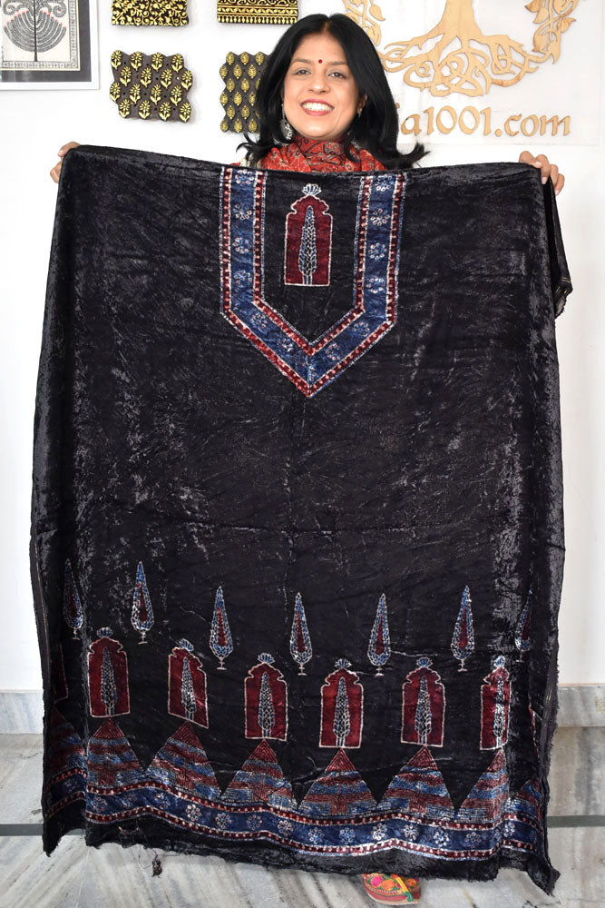 Ajrakh Velvet kurta fabric
