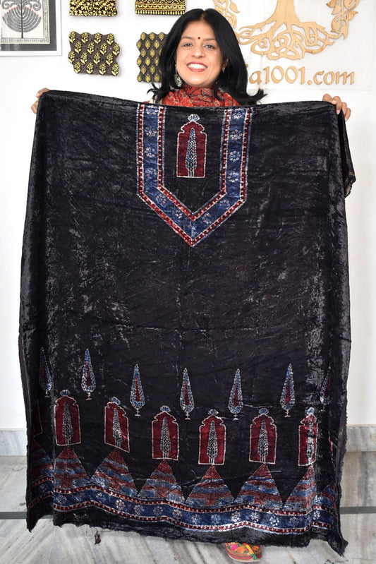 Ajrakh Velvet kurta fabric