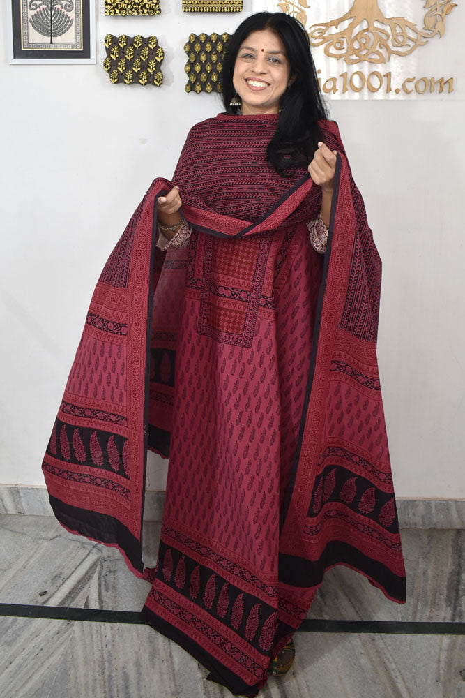 Bagh Hand Block Printed unstitched 3 pc Cotton suit fabric with block print from MP