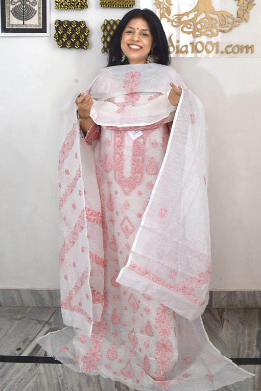 Elegant Kota Doria Kurta & Dupatta Set with Lucknowi Hand Chikankari embroidery NO - 4