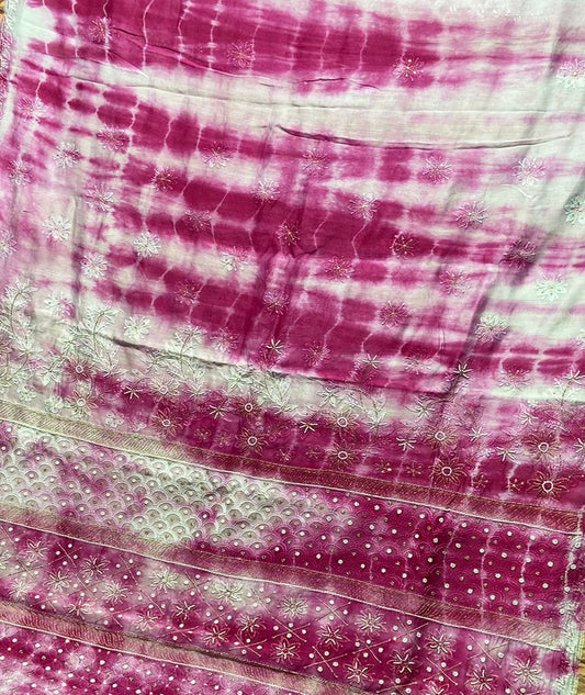 Beautiful Heavy Chanderi Saree with Hand Chikankari, Pearl & Cutdana work