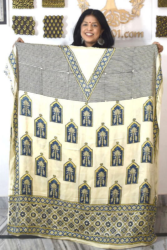 Designer Modal Silk Ajrakh Hand Block Print  Kurta Fabric - 2.5 mtrs cut