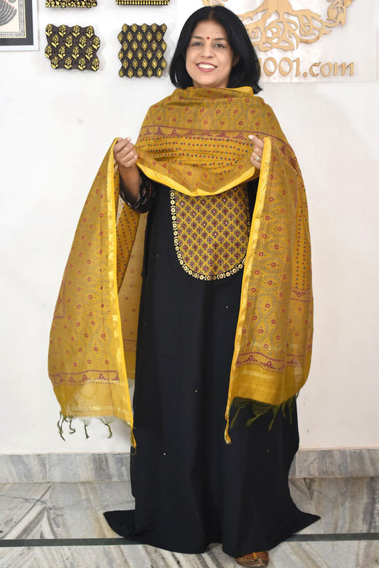 Elegant Hand Block print cotton suit & Chanderi dupatta