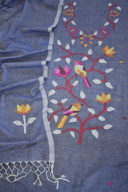Kalakriti : Beautiful Hand Woven Soft Cotton Needle Jamdani Kurta Fabric & Dupatta set