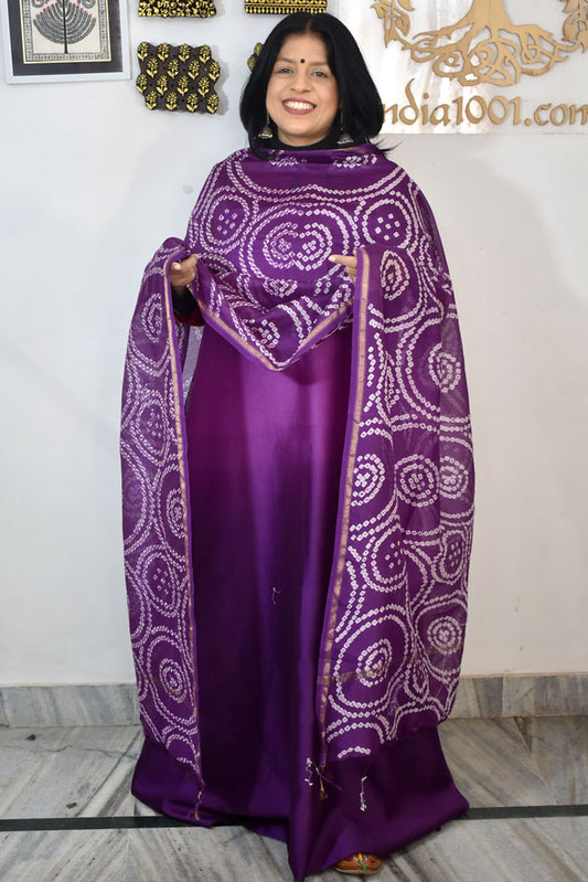 Ombre Dyed -Tie & Dye Bandhani Kurta & Dupatta 2pc Chanderi Unstitched Suit