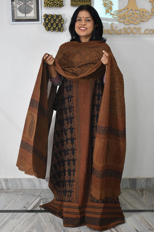 Bagh Hand Block Printed unstitched 3 pc Cotton suit fabric with Placement block print from MP