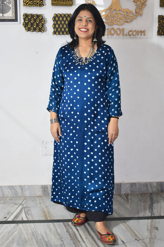 Beautiful Ajrakh Modal Silk Kurta with Kutch Mirror Work size - 38 - 48