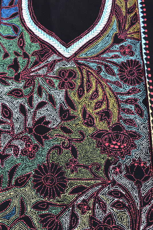 Hand Embroidered Nakshi Kantha work cotton fabric - (Length 2.8 mtrs, )