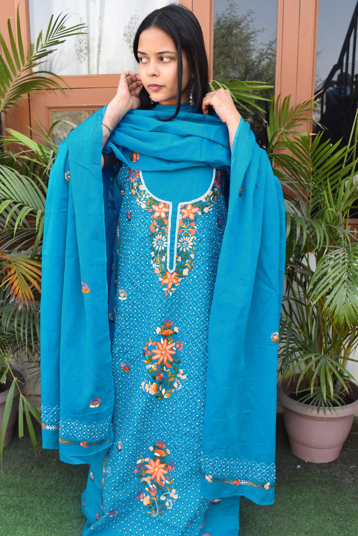 Elegant Hand Embroidered cotton unstitched suit fabric