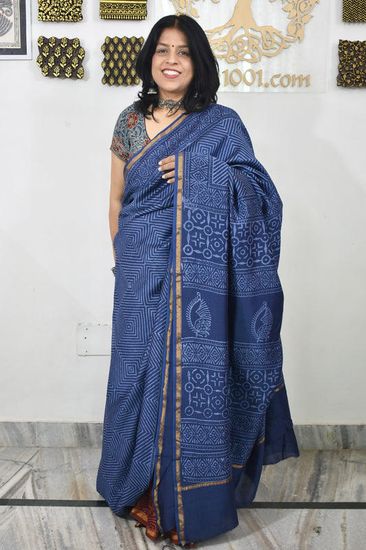 Beautiful Hand Block Printed Chanderi Silk Cotton Saree