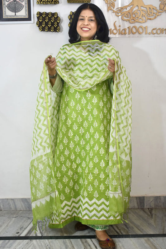 Elegant Kota cotton suit with tepchi work & Hand block printed dupatta