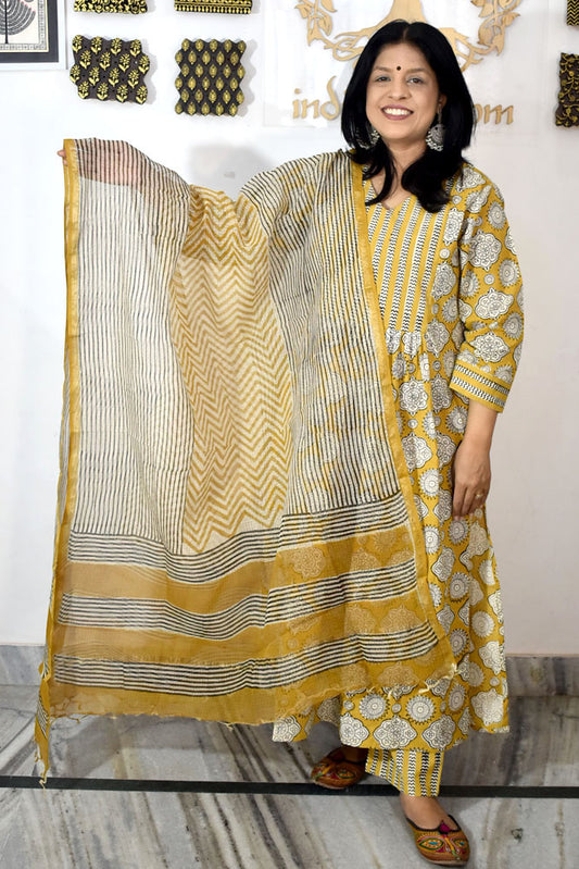 Hand Block Printed Kota Cotton Dupatta