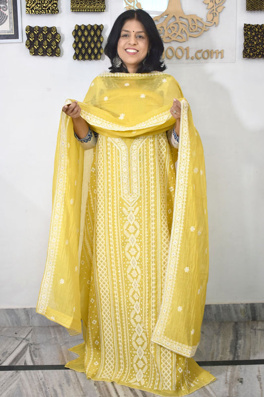 Gorgeous Mul Chanderi Kurta fabric & Dupatta set with embroidery