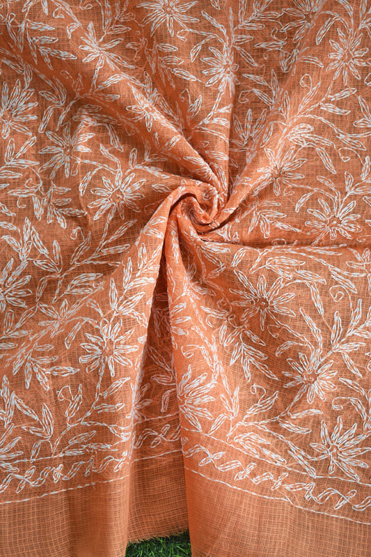 Hand Embroidered Chikankari Tepchi work Kota Doria fabric - (2.8 mtrs )