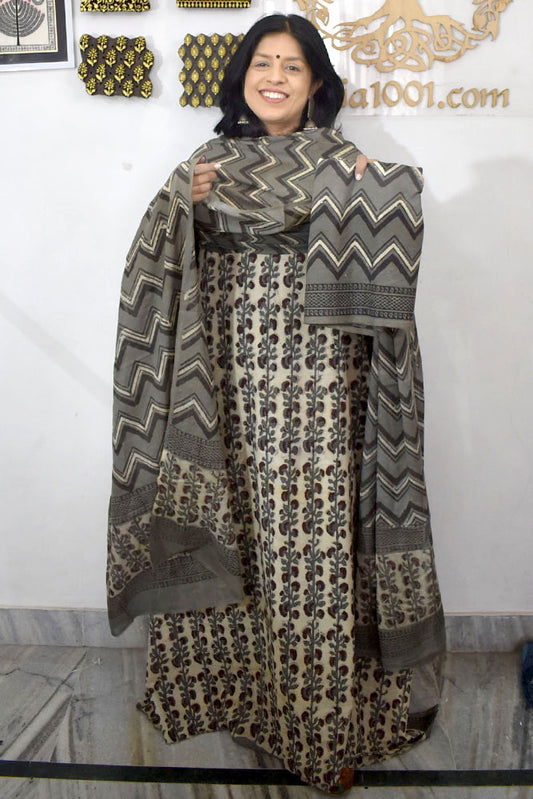 Beautiful Vanaspati Ajrakh Cotton Kurta & Cotton Dupatta with Cotton Bottom - 3 pc set