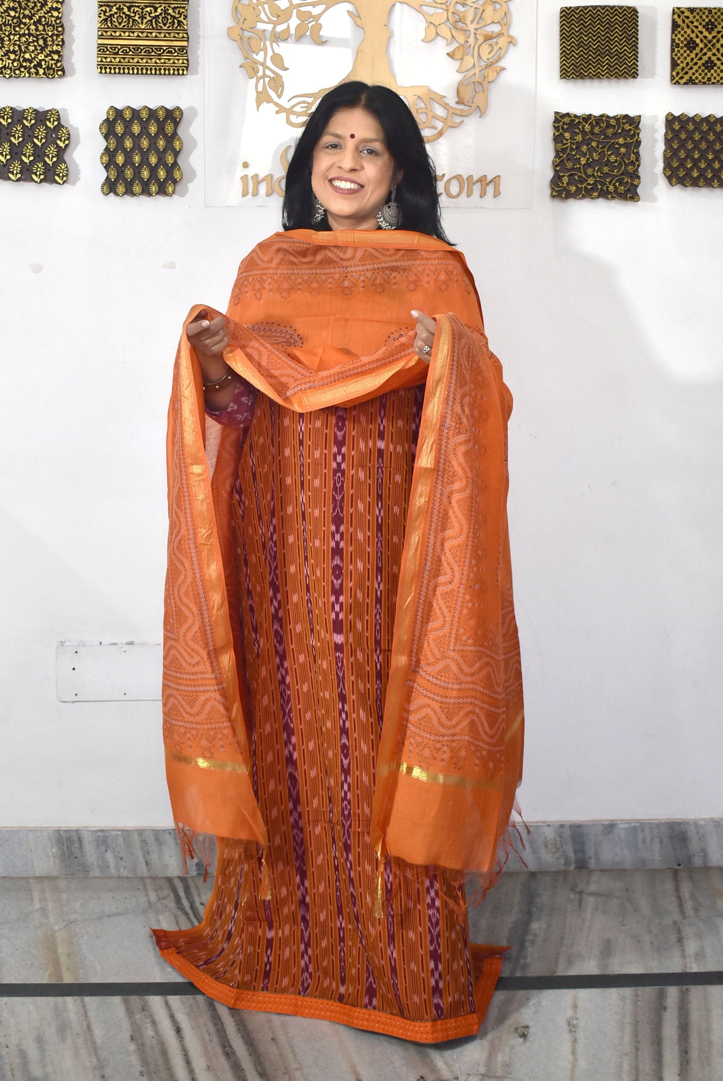 Handwoven Sambalpuri ikkat Cotton kurta with Chanderi Dupatta & Cotton Bottom - 3 pc set