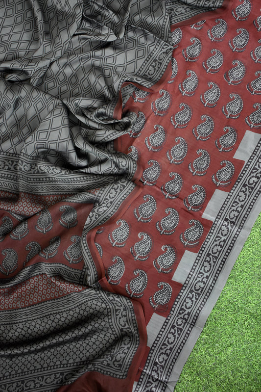 Bagh Hand Block Printed unstitched 3 pc Modal silk suit fabric from MP