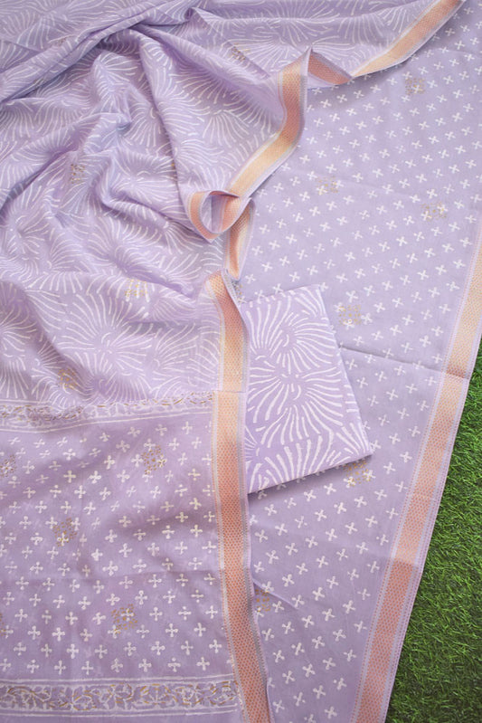 Beautiful Hand Block Printed Cotton unstitched suit fabric with Woven Borders Cotton dupatta
