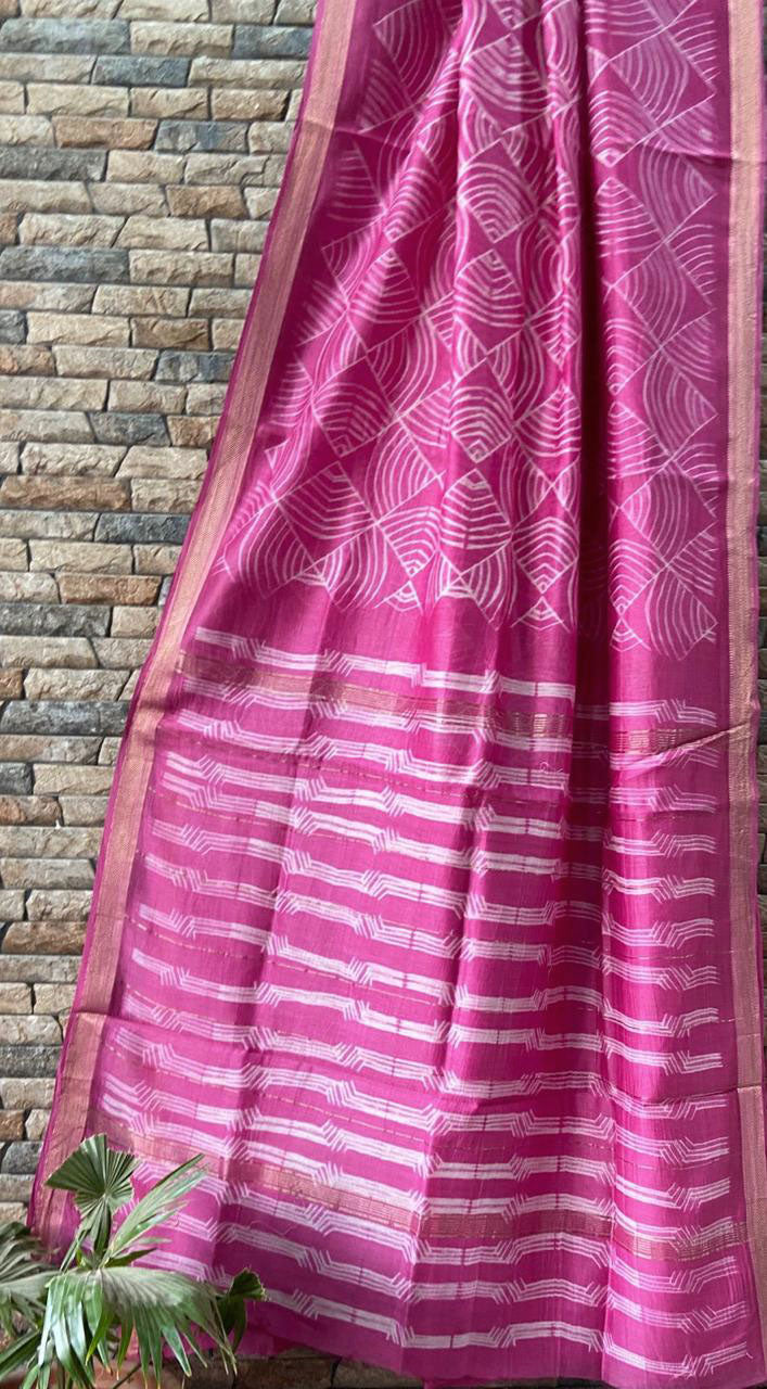Handcrafted Shibori Tie-Dye Maheshwari Saree with Zari Border