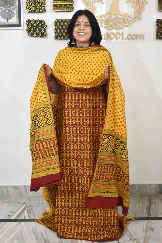 Bagh Hand Block Printed unstitched 3 pc Cotton suit fabric from MP