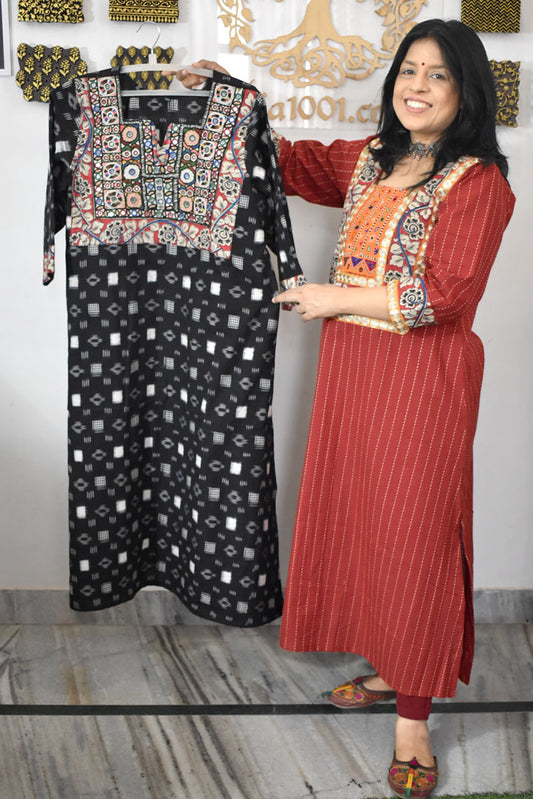 Designer Vintage Tribal patches Ikkat Kurta