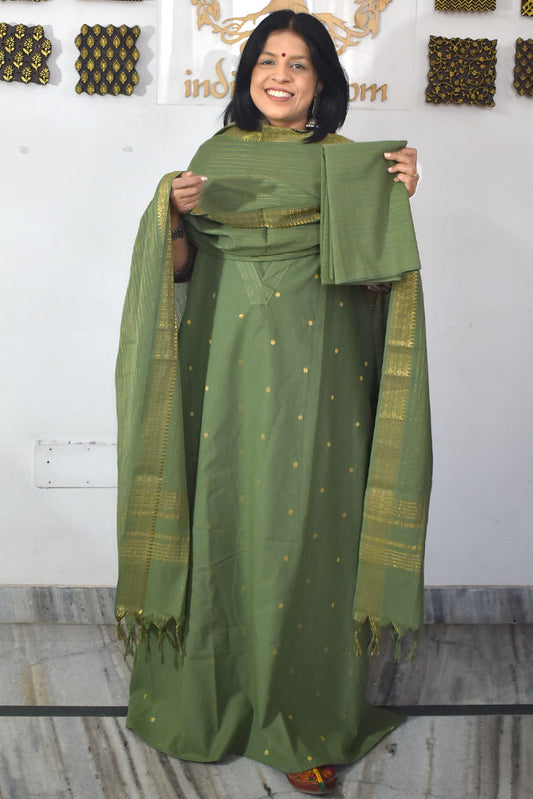 Elegant Hand Block print cotton suit with Cotton dupatta