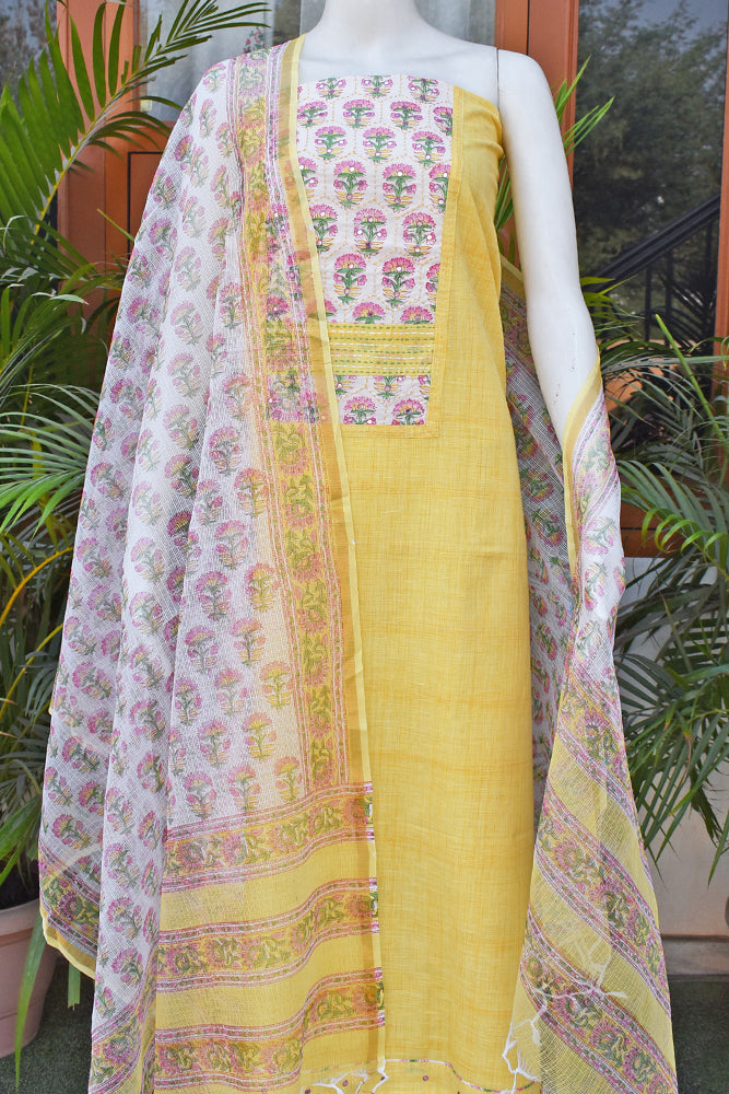 Designer Cotton suit with Embroidery & kota dupatta
