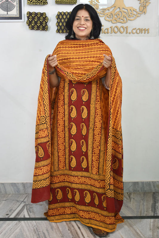 Bagh Hand Block Printed unstitched 3 pc Cotton suit fabric with Placement block print from MP