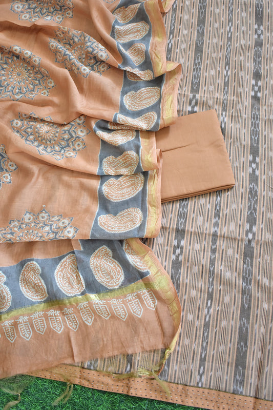 Handwoven Sambalpuri ikkat  Cotton kurta with Chanderi Dupatta & Cotton Bottom - 3 pc set