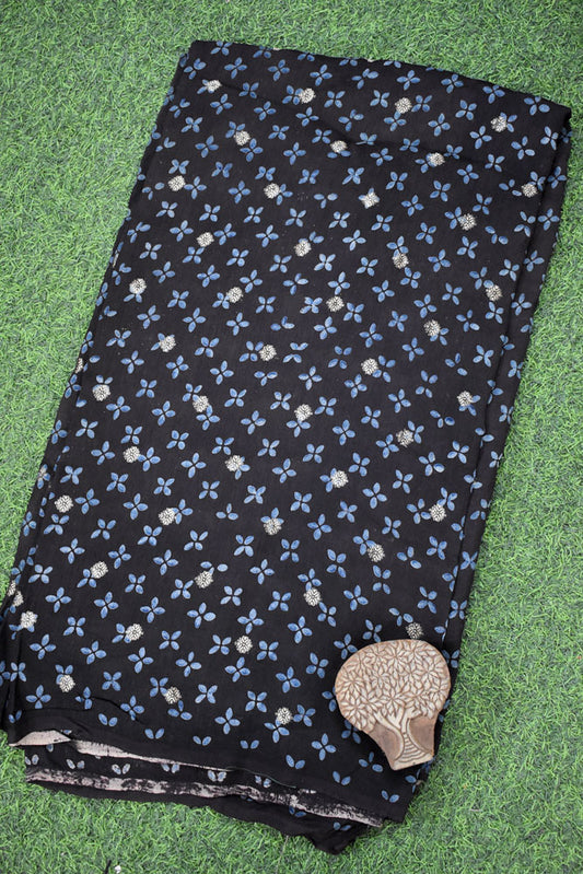 Beautiful Ajrakh Dola Silk Hand Block Print Fabric - 3 mtrs cut