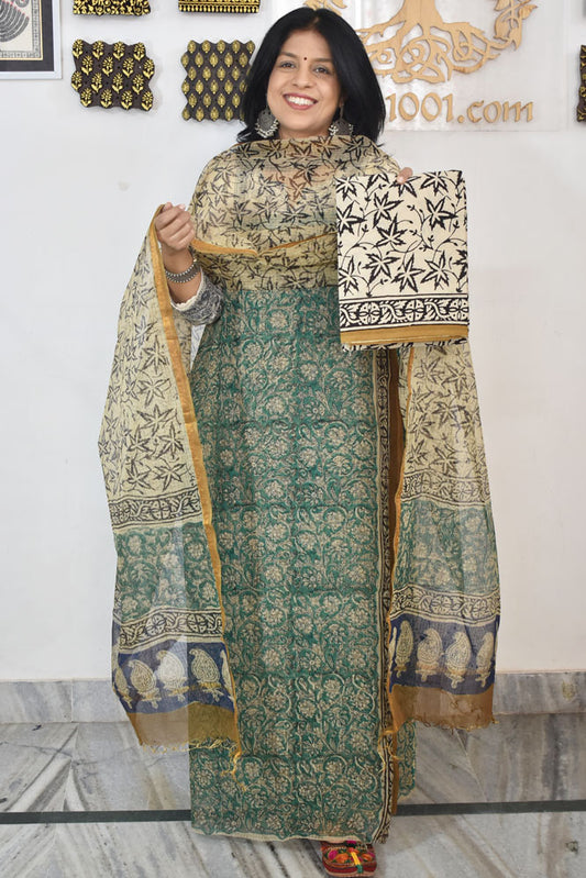Beautiful Kota Doria cotton suit with Hand Block print