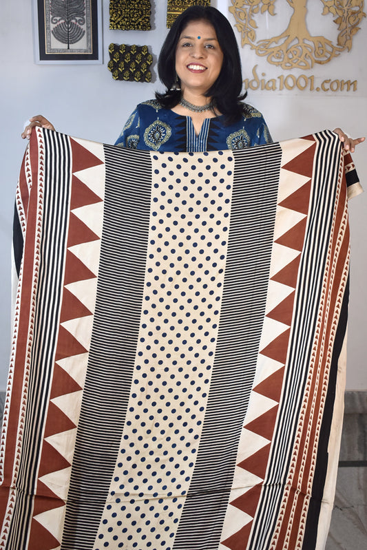 Beautiful Modal Silk Ajrakh Hand Block Print Fabric - 3 mtrs cut