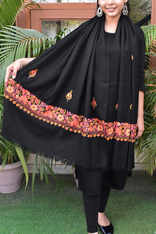 Elegant , Fine & Soft Semi Pashmina Woolen Stole with Aari work Embroidery
