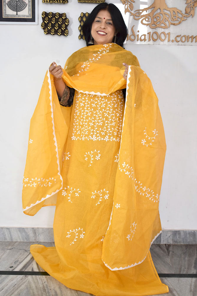 Elegant Kota Kurta & Dupatta set with Hand done Heavy Phool patti work & Cotton Bottom