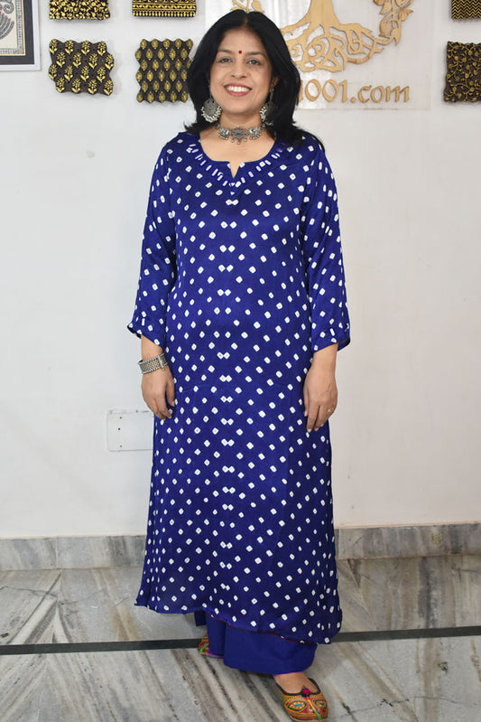 Beautiful Ajrakh Modal Silk Kurta with Kutch Mirror Work size - 38 - 48