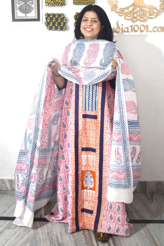 Bagh Hand Block Printed unstitched 3 pc Cotton suit fabric with block print from MP