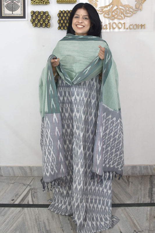 Handwoven  Ikkat Cotton kurta with Woven Ikkat Cotton Dupatta & Bottom