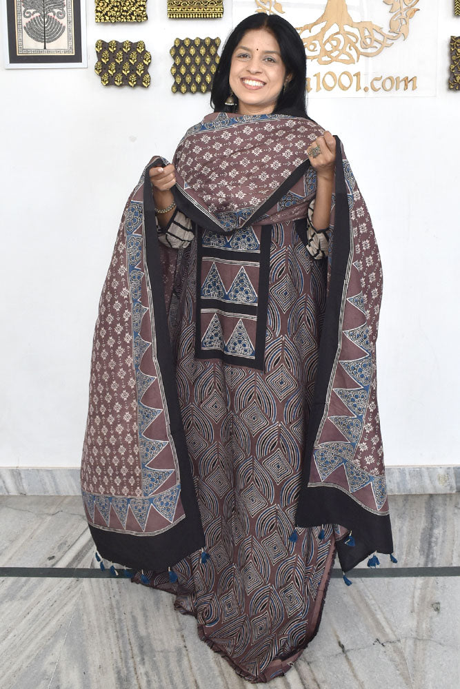 Designer Ajrakh Muslin Unstitched suit with Ajrakh Muslin Dupatta- 2 piece set
