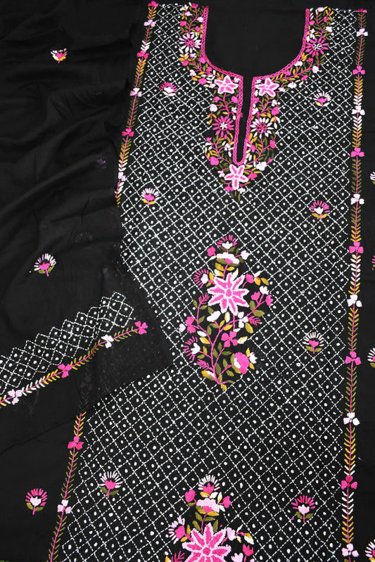 Elegant Intricate Handcrafted cotton unstitched suit fabric with embroidery