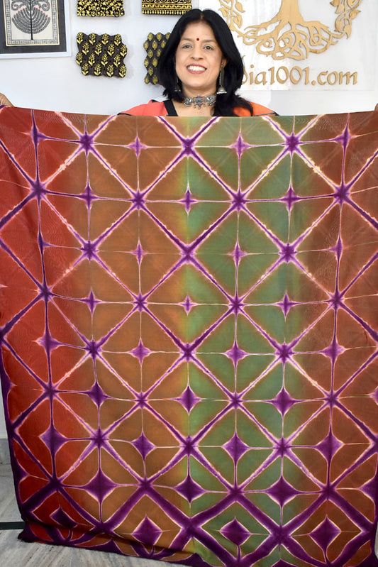 Stunning Hand Crafted Clamp Dyed Chanderi Kurta & cotton pant Unstitched sets